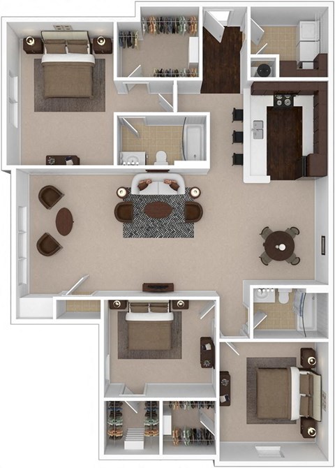 Floor plan for 3 beds, 2 baths, 1590 sqft